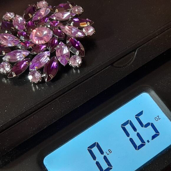 Vintage Purple Lavender Acrylic Rhinestone Brooch, 1990s, 2 1/4 Inches - Picture 7 of 10